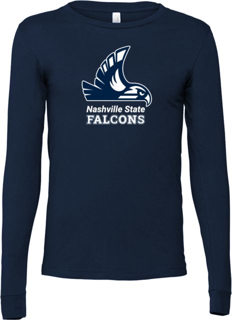 Nashville State Bella + Canvas Jersey Cotton Long Sleeve T Shirt Nashville State Falcons Mascot - ONLINE ONLY